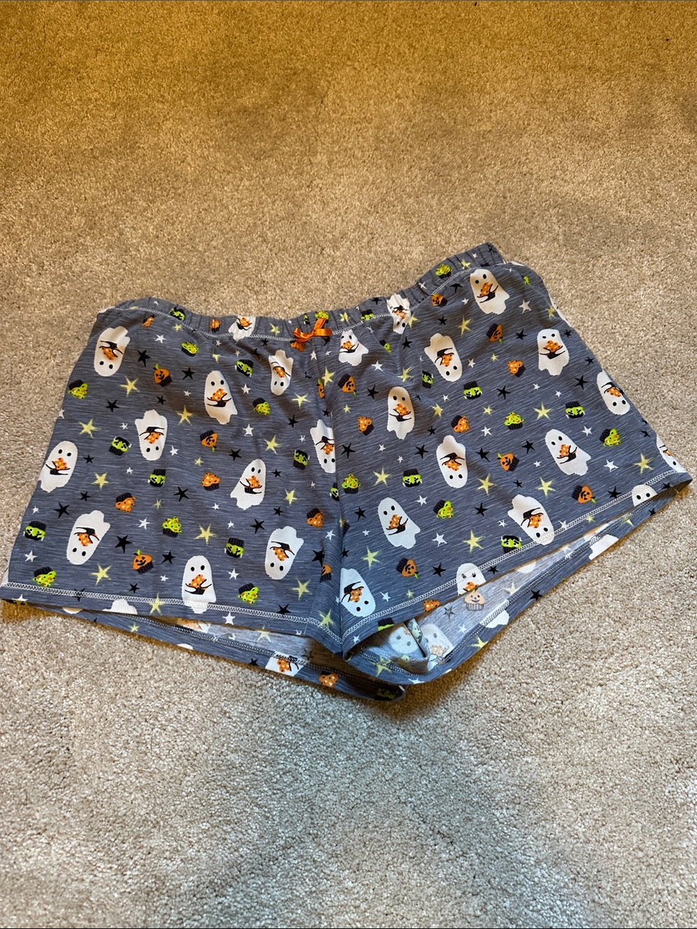 Gray Women's Halloween Ghost Print Sleep Shorts